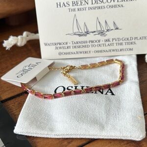 Oshena Designer Beachwear Radiant Rose pink faceted stone‎ Gold tennis Bracelet